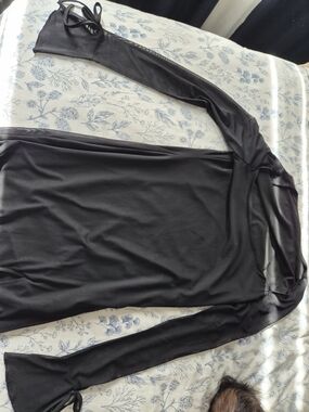 Black Long-Sleeve Wrap Top
